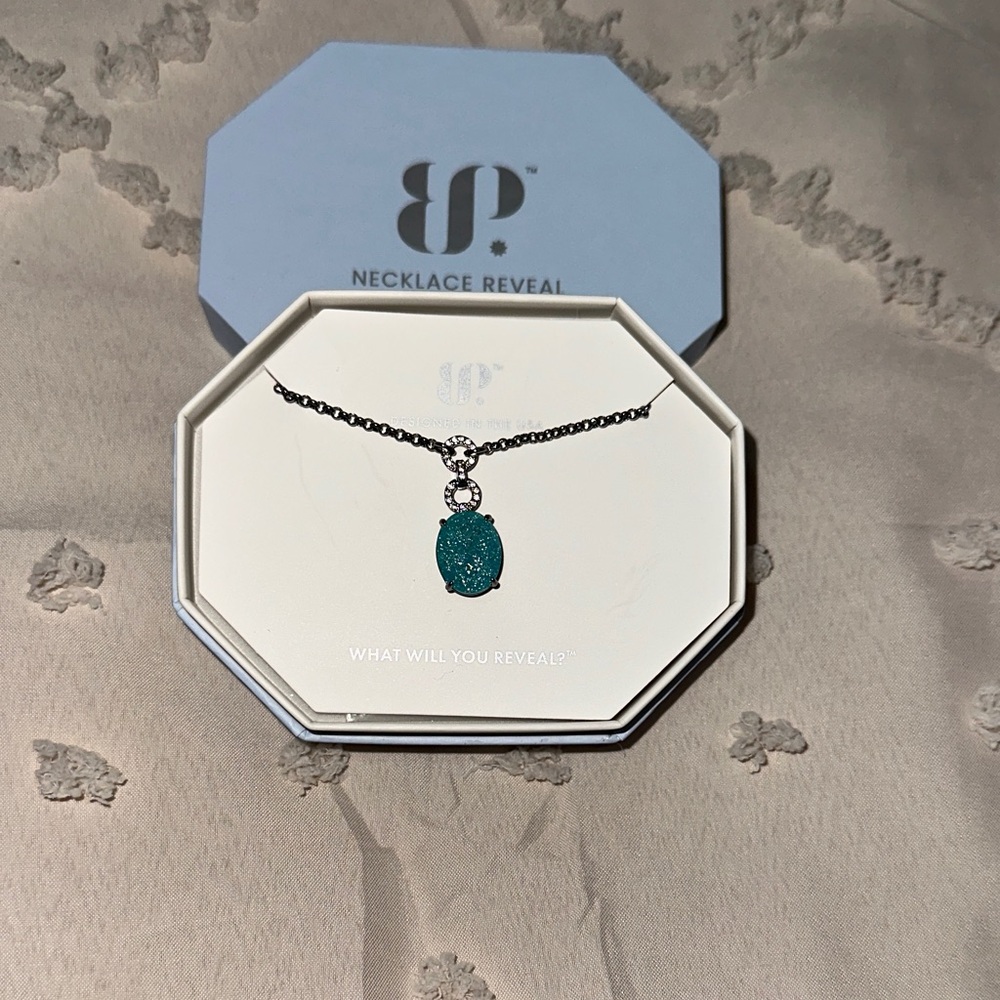 Bomb Party Blue Topaz Ice Crystal Pendant Necklace on Hematite Chain